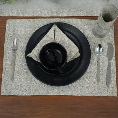 Fabdivine 13x19 Inch Elegant Block Print Placemat – Ideal For Special Occasions, 6 Kamal, Green