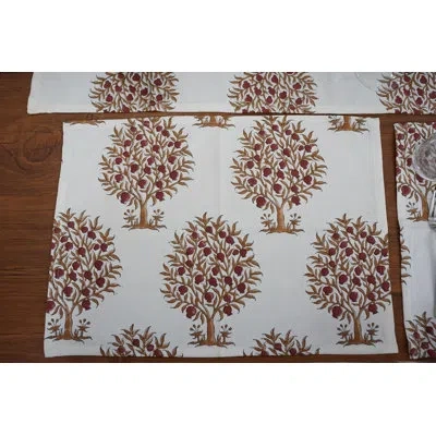 Fabdivine 13x19 Inch Kitchen And Dining Decor Placemat Block Print, Cotton, Red, Anar