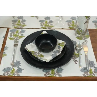 Fabdivine 13x19 Inch Premium Cotton Placemat – Traditional Block Print Design, Abhisek, Green