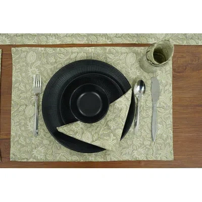 Fabdivine 13x19 Inch Premium Handmade Block Print Placemat  Unique Design, Kundanvan In Green