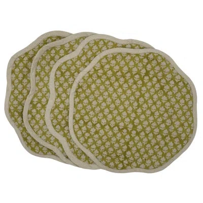 Fabdivine 15"chic Scalloped Table Mats - Pink City In Green