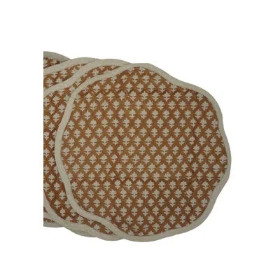 Fabdivine 15"classic Scalloped Dining Placemats - Pink City In Brown