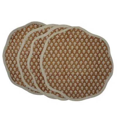 Fabdivine 15"classic Scalloped Dining Placemats - Pink City In Brown