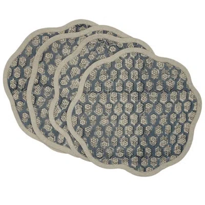 Fabdivine 15"classic Scalloped Placemat Set - Tulsi Buti In Blue