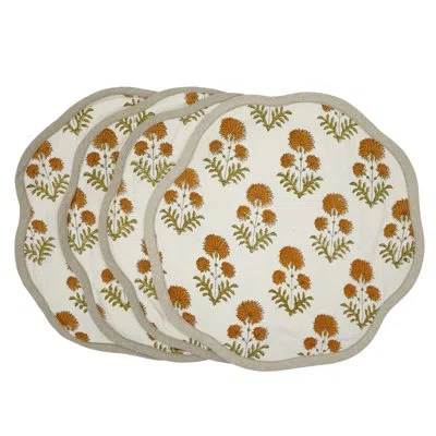 Fabdivine 15"delicate Scalloped Dining Mats - Rishi In Mustard