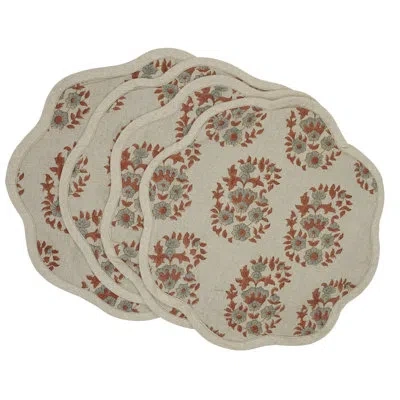 Fabdivine 15"elegance Scalloped Placemats - Anarkali In Rust
