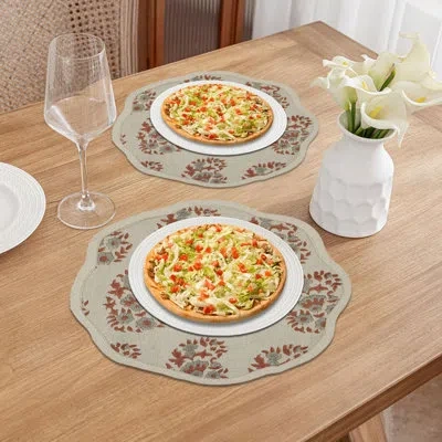 Fabdivine 15"elegance Scalloped Placemats - Anarkali In Rust