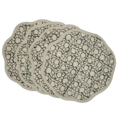 Fabdivine 15"graceful Scalloped Placemats - 8 Kamal In Gray