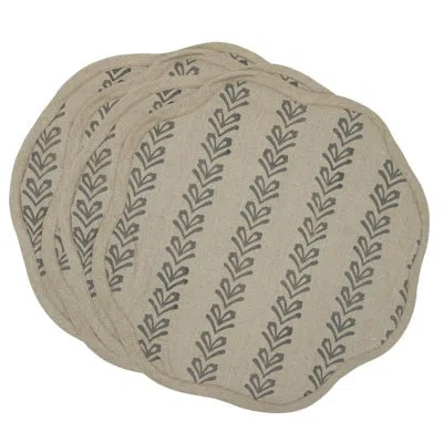 Fabdivine 15"handmade Block Print Scalloped Placemat - Tribal Arrow In Gray