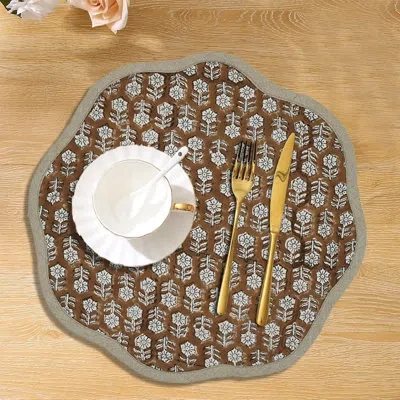 Fabdivine 15"radiant Scalloped Table Mats - Tulsi Buti In Rust