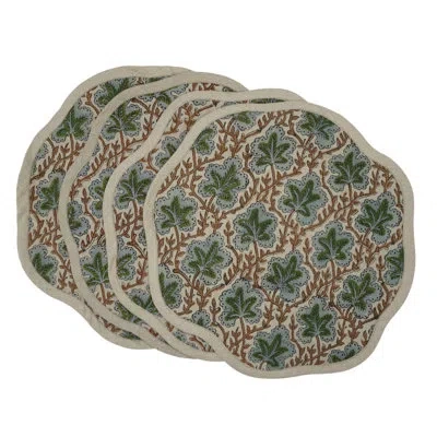 Fabdivine 15"refined Scalloped Placemat Collection - Pusp Samhita In Green