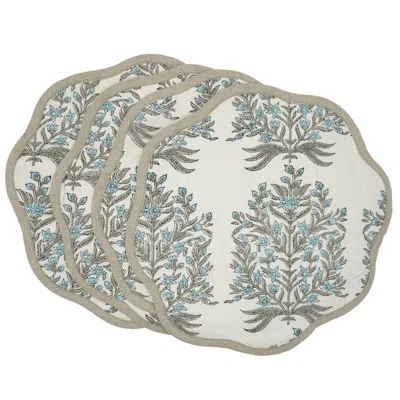 Fabdivine 15"scallop Couture Placemats - Vrindavan In Blue