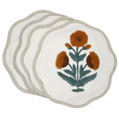 Fabdivine 15"scalloped Bliss Placemats - Badshah In Mustard