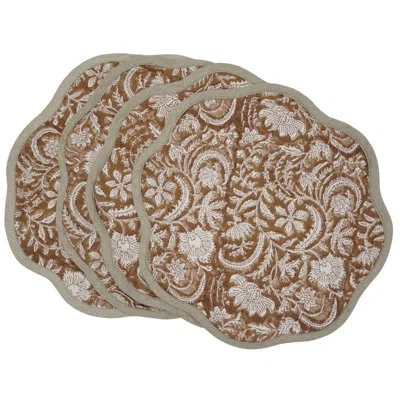 Fabdivine 15"scalloped Luxe Table Mats - Kundanvan In Brown