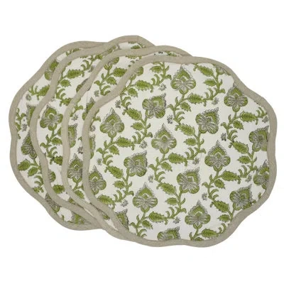 Fabdivine 15"sophisticated Scalloped Dining Mats - Madhubala In Green