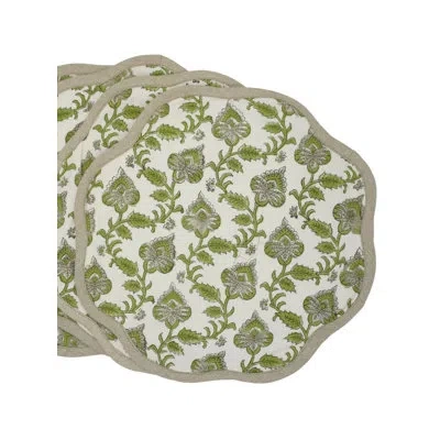 Fabdivine 15"sophisticated Scalloped Dining Mats - Madhubala In Green