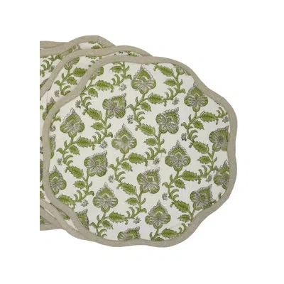 Fabdivine 15"sophisticated Scalloped Dining Mats - Madhubala In Green