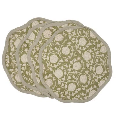 Fabdivine 15"sophisticated Scalloped Placemats - 6 Kamal In Green