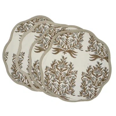 Fabdivine 15"sophisticated Scalloped Placemats - Vrindavan In Brown