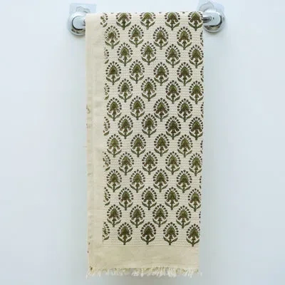 Fabdivine 17x32 Floral Hand Block Print Cotton Waffle Hand Towels - High-quality, Soft & Absorbent For Your Ho In Green