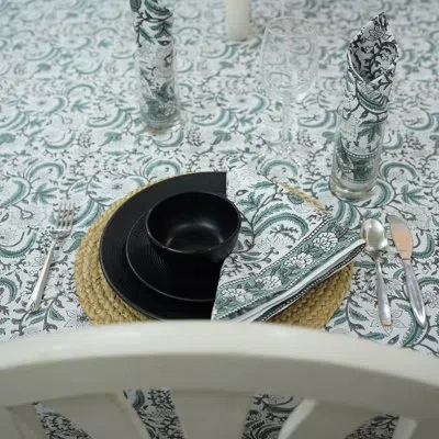 Fabdivine 18x18 Artisan Cotton Napkin - Handcrafted Kundanvan Block Print For Dining Style In Grace Green