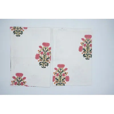 Fabdivine 18x18 Handmade Block Print Cotton Napkin,pink Floral Napkin Swadesh