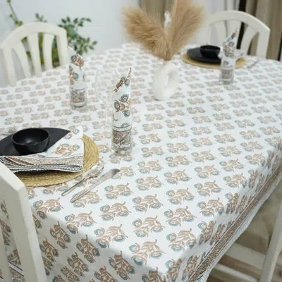 Fabdivine 18x18 Inch 100% Premium Cotton Napkin - Bael Patr Print For Stylish Dining In Blue;brown