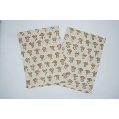 Fabdivine 18x18 Inch Block Print Handmade Decorative Napkin For Celebrations, Kohinoor, Beige