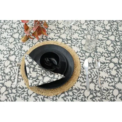 Fabdivine 18x18 Inch Decorative Block Print Table Napkin, Manikarnika, Gray {set Of 12}