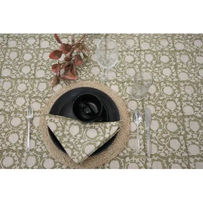Fabdivine 18x18 Inch Duck Canvas Table Napkin Block Print 6kamal, Green