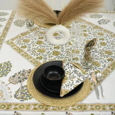 Fabdivine 18x18 Inch Everyday Cotton Napkins Soft, Durable, And Reusable- Neera Bel, Green In Green;yellow