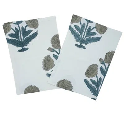Fabdivine 18x18 Inch Floral Block Print  Durable Napkins For Daily Use, Badshah, Gray