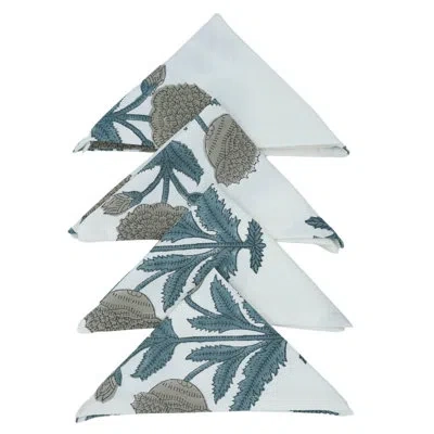 Fabdivine 18x18 Inch Floral Block Print  Durable Napkins For Daily Use, Badshah, Gray