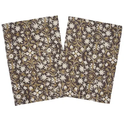 Fabdivine 18x18 Inch Floral Block Print Napkin - Handcrafted For Beautiful Tables Napkin, Mahalaxmi, Brown