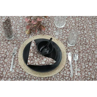 Fabdivine 18x18 Inch Hand Block Floral Print Table Napkin Himachal, Brown {set Of 6}