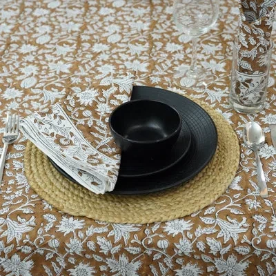 Fabdivine 18x18 Inch Handcrafted Block Print Napkin Perfect Cotton For Special Dining Moments- Manikarnika In Brown