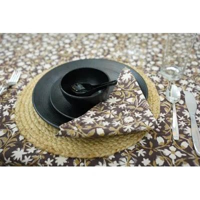 Fabdivine 18x18 Inch Handmade Block Print Brown Cotton Table Napkins, Mahalxmi, {set Of 4}