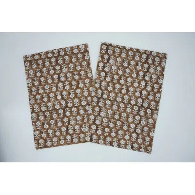 Fabdivine 18x18 Inch Luxury Table Napkins – Soft, Stylish & Strong, Tulsi Buti, Gray In Brown