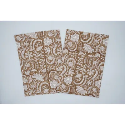 Fabdivine 18x18 Inch Table Napkin With Block Print – Perfect For All Occasions, Kundanvan, Brown