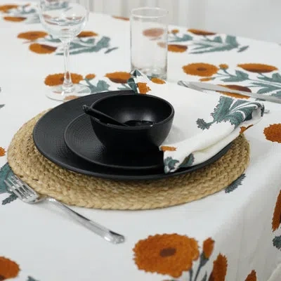 Fabdivine 18x18 Inch Traditional Block Print Table Napkins Orange Floral, Badsha {set Of 10}