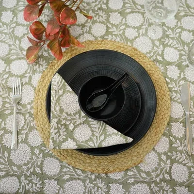 Fabdivine 18x18 Inch Vintage Block Print Table Napkin, (rajat, Green) Duck Cnvas {set Of 4}