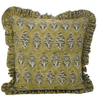 Fabdivine Accent Decorative Thick Linen Frill Pillowcase Cushion, Throw (mor Mukut, Green)