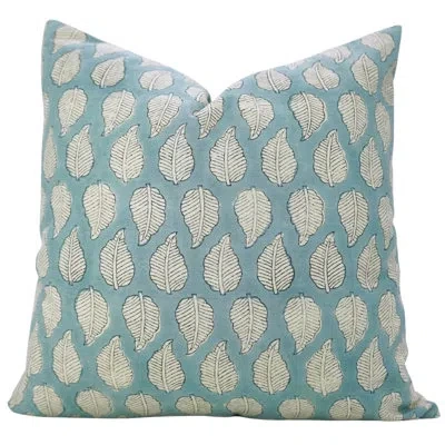 Fabdivine Accent Pillow Cover – Handmade Indian Block Print Design, Panchi, Light Blue