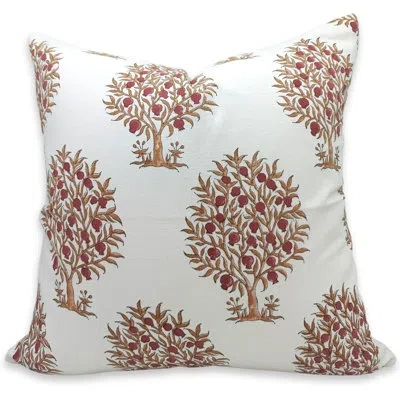 Fabdivine Anar Floral Cotton Indoor/outdoor Pillow Cover In Brown