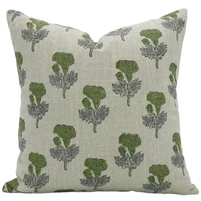Fabdivine Artisan Handmade Block Print Pillow Cover Bohemian Floral Throw Cushion Cover For Sofa, Couch, Bed D In Green