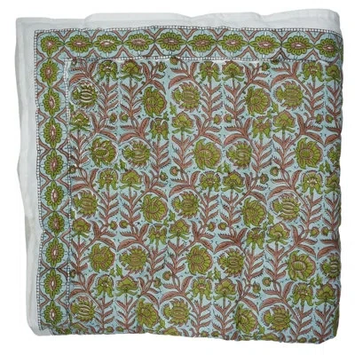 Fabdivine Artistic Bedding Quilt Soft Cotton Hand Block Print- Jaipuri Jaal In Brown;green