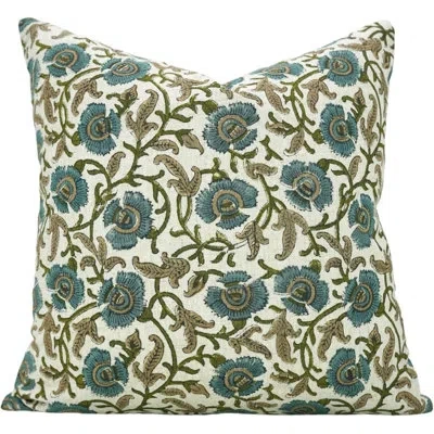 Fabdivine Artistic Cushion Cover – Floral Prints On Soft Linen, Vashundra In Sage Green Floral