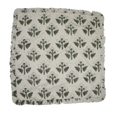 Fabdivine Artistic Hand Print Set Of 4 Elegant Frill Napkin Decorative For Home,dining Table, Chahat In Green;whait
