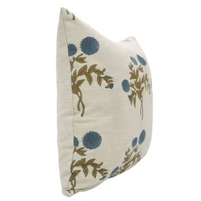 Fabdivine Artistic Handmade Block Print Throw Pillow Cover- Gulab In Blue;green