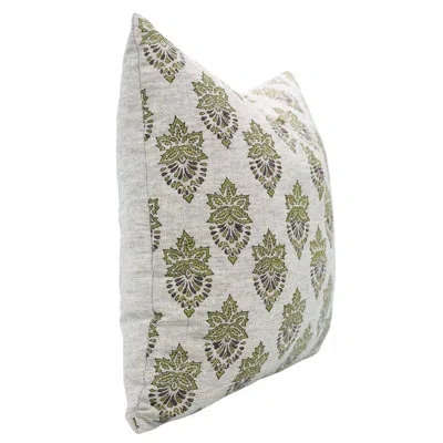 Fabdivine Artistic Handmade Block Print Throw Pillow Cover- Samrat In Green